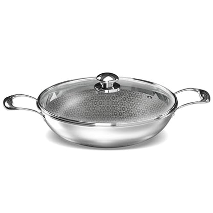 Image 1 of Default Title for the product Preethi Diva Collection Triply Stainless Steel Kadai with API Technology, 28 cm, Gas & Induction Compatible,with Glass Lid & Metal Spatula Friendly