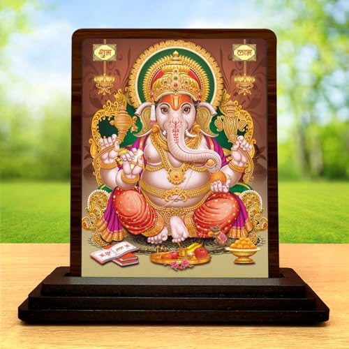 Image 2 of 4x5 Inch Lord Ganesha Wooden Idol with HD Print | Elegant Bhakti Desk & Temple Decor