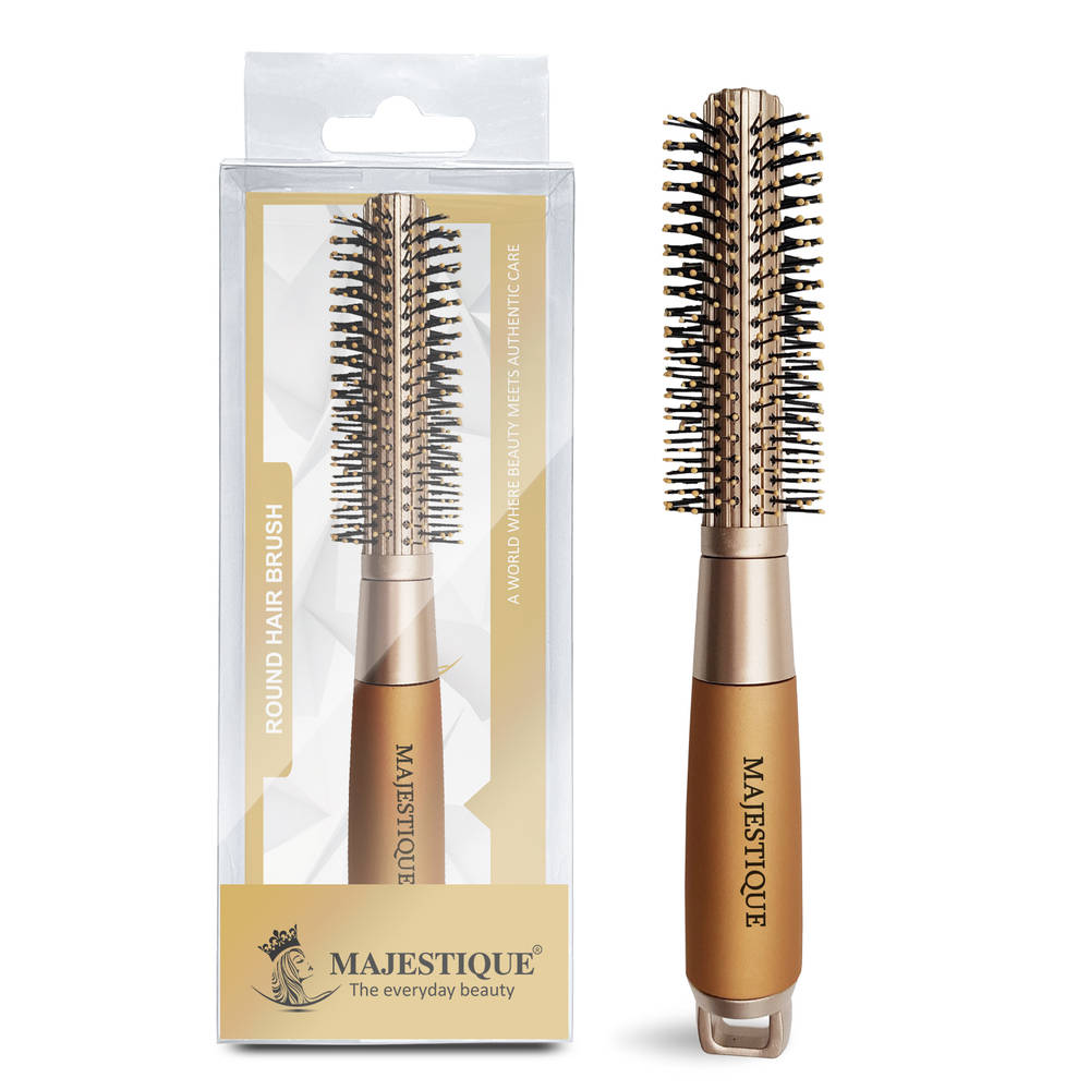Image 1 of 1 pc for the product Majestique Golden Round Blow Drying Hair Brush with Refresh and Extended Nylon Bristles
