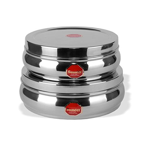 Image 1 of Default Title for the product Sumeet Stainless Steel Belly Shape Flat Canisters Storage Containers Set of 2 Pcs (1.5 Ltr & 2 Ltr Capacity)