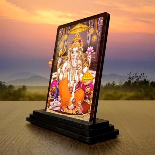 Image 3 of Lord Ganesha Spiritual Art Wooden Idol 4x5 Inch HD Printed Table Decor for Home Temple