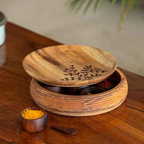 Image 5 of 7 Detachable Compartment (Burnt Leaves) for the product ExclusiveLane Sheesham Wooden Spice Box for Kitchen