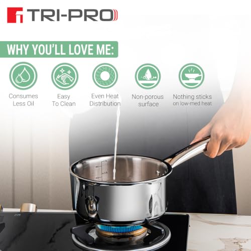 Image 5 of BERGNER TriPro Triply Stainless Steel 3 Pcs Cookware Set - 24cm (3L) Indian Wok/Kadai with Lid and 16cm (1.7L) Teapan