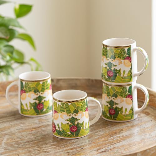 Image 1 of Default Title for the product ExclusiveLane Gaj Bagh Decal Ceramic Coffee Mugs Set of 4 330 ml