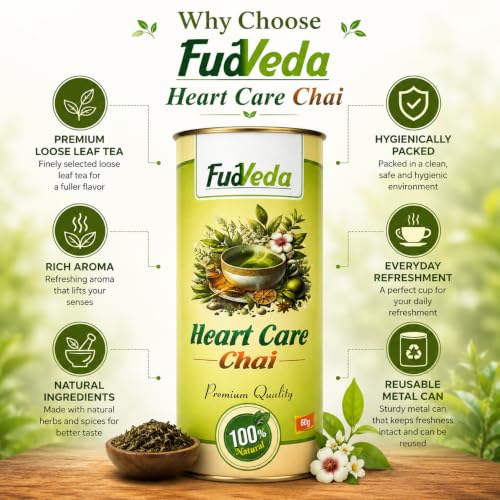 Image 5 of FudVeda Premium Natural Loose Leaf Tea | Authentic Tea Blend | Rich Aroma & Smooth Taste | Hygienically Packed | Daily Refreshment (Heart Care Chai, Pack of 1)
