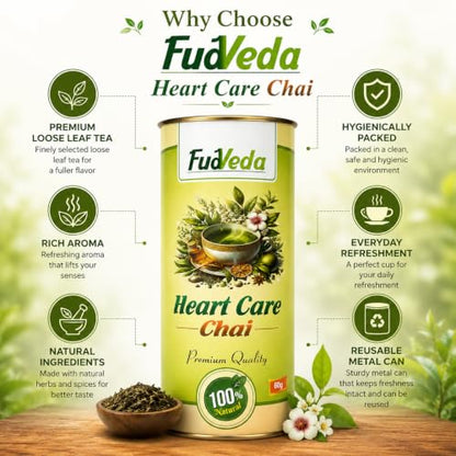 Image 5 of FudVeda Premium Natural Loose Leaf Tea | Authentic Tea Blend | Rich Aroma & Smooth Taste | Hygienically Packed | Daily Refreshment (Heart Care Chai, Pack of 1)