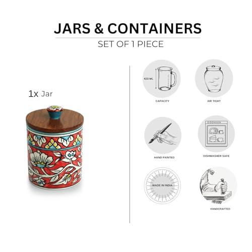 Image 5 of ExclusiveLane Mughal Barrel Multi Utility Storage Ceramic Jar with Wooden Lid 420 ml