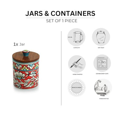 Image 5 of ExclusiveLane Mughal Barrel Multi Utility Storage Ceramic Jar with Wooden Lid 420 ml