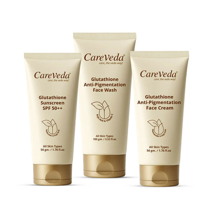 Image 1 of Pack of 1 for the product CareVeda Glutathione Skin Care Set of 3 | Face Cream & Face Wash, Sunscreen for Bright, Even-Toned Skin | Anti-Pigmentation & Glow Boost | For Men & Women