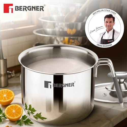 Image 5 of BERGNER Argent Triply Stainless Steel Milk Boiler with Glass Lid