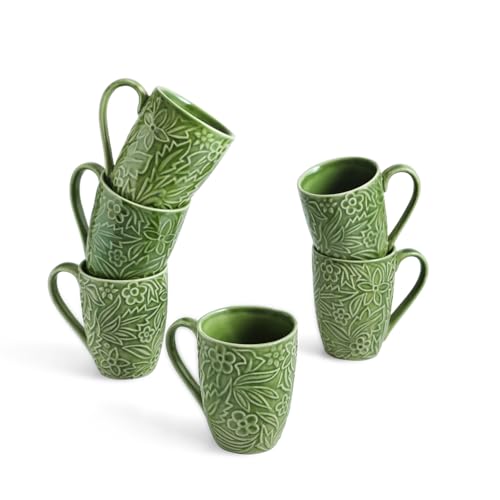Image 2 of ExclusiveLane Green Flora Ceramic Coffee Mugs Set of 6 290 ml