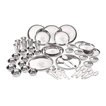 Image 1 of Default Title for the product neelam Stainless Steel Dinner Set, Premium Quality, Laser Etching 51 Pcs, Dishwasher Safe, Ideal Gifting Dinner Set for Anniversary, Wedding, Housewarming Party, Perfect for Serving 6 People, Silver