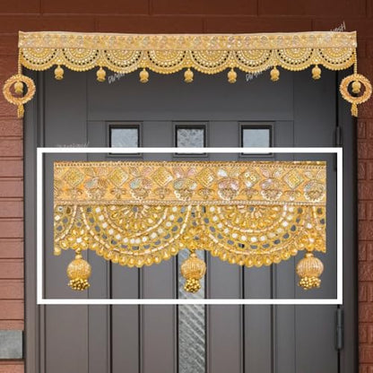 Image 3 of Divyakosh Handmade Golden Lace Toran/Bandarwal for Home Decoration | Door Hanging for Main Entrance, 94 Cm,Fabric & Artficial Flower