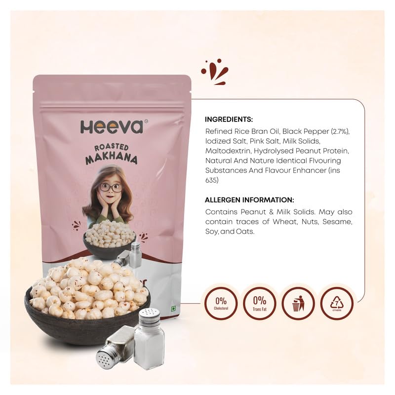 Image 6 of Heeva Roasted Makhana Foxnut Salt n Pepper Flavour 50g Pack of 3