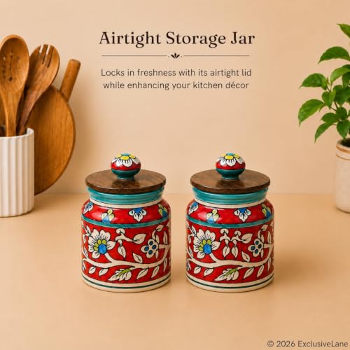Image 5 of ExclusiveLane Mughal Floral Airtight Ceramic Jars for Kitchen Storage Set of 2 5.2 Inch 410 ML