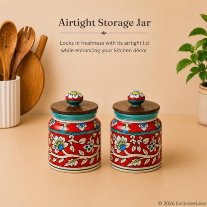 Image 5 of ExclusiveLane Mughal Floral Airtight Ceramic Jars for Kitchen Storage Set of 2 5.2 Inch 410 ML