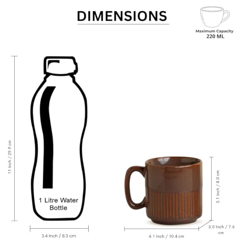 Image 7 of ExclusiveLane Mocha Brewline Ceramic Tea Cups Set of 6 (220 ml)