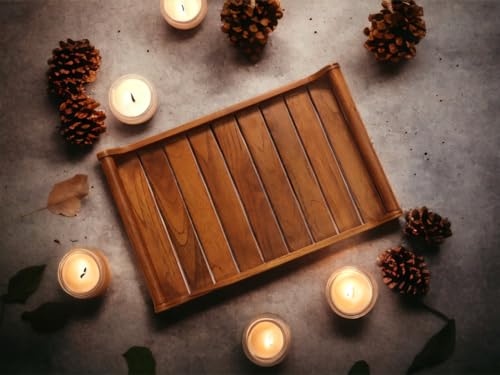 Image 5 of Vesta Homes Large Teak Wood Rectangular Serving Tray 38 X 25 X 6 Cm