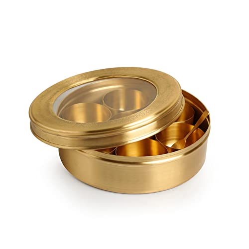 Image 4 of ExclusiveLane Floral Brass Spice Box for Kitchen with Spoon 7 Containers 100 ml