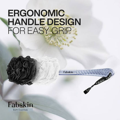 Image 3 of Fabskin Loofah Duo Pack- Bath Brush With Long Handle & Round Loofah- For Men & Women- Black & White