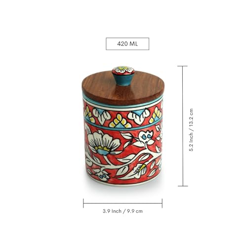 Image 6 of ExclusiveLane Mughal Barrel Multi Utility Storage Ceramic Jar with Wooden Lid 420 ml