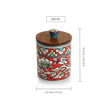 Image 6 of ExclusiveLane Mughal Barrel Multi Utility Storage Ceramic Jar with Wooden Lid 420 ml