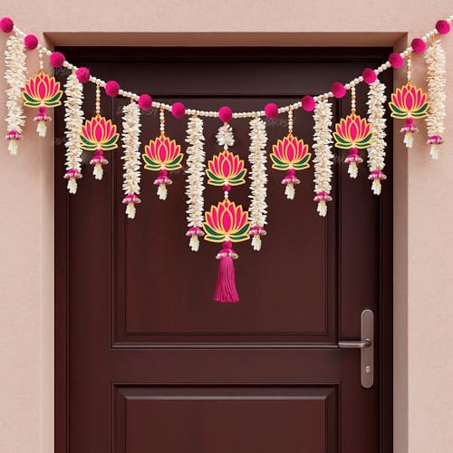 Image 1 of Default Title for the product Divyakosh Wooden MDF Lotus Handmade Door Bandarwal Toran (Both Side Lotus) -Diwali Ganesh Pooja New Year Inauguration Wedding Festival Home Decor, 37Inches