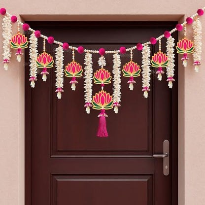 Image 1 of Default Title for the product Divyakosh Wooden MDF Lotus Handmade Door Bandarwal Toran (Both Side Lotus) -Diwali Ganesh Pooja New Year Inauguration Wedding Festival Home Decor, 37Inches