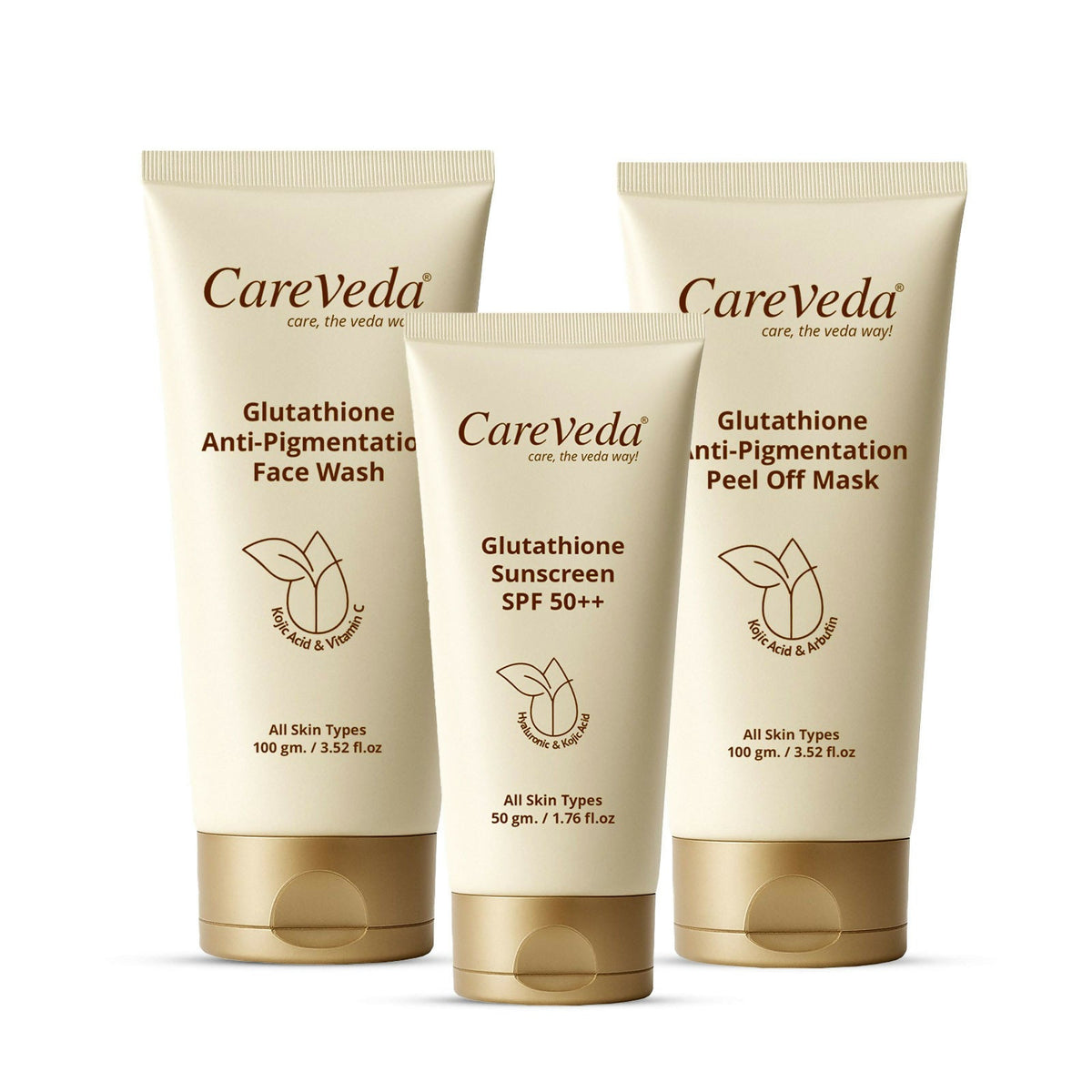 Image 1 of Pack of 1 for the product CareVeda Glutathione Skin Care Set of 3 | Face Wash & Peel off Mask, Sunscreen for Bright, Even-Toned Skin | Anti-Pigmentation & Glow Boost | For Men & Women