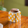 Image 1 of Default Title for the product ExclusiveLane Shatranj Check Handpainted Multipurpose Storage Ceramic Jar with Wooden Lid 240 ML
