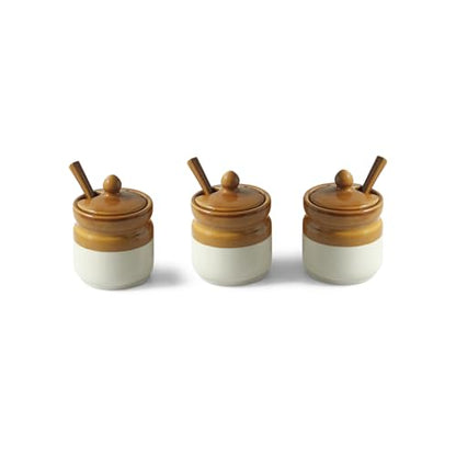 Image 3 of ExclusiveLane 'Barni Tales' Ceramic Pickle Jars for Dining Table With Spoon (Set Of 3, Non-Airtight, 270 ml, Hand-Glazed) | Pickle Jar With Spoon Achar Jar Set Achar Container Set for Dining Table|
