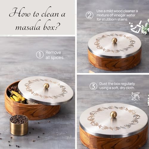 Image 4 of nestroots Wooden Roti Box & Masala Box for Kitchen 9-Inch