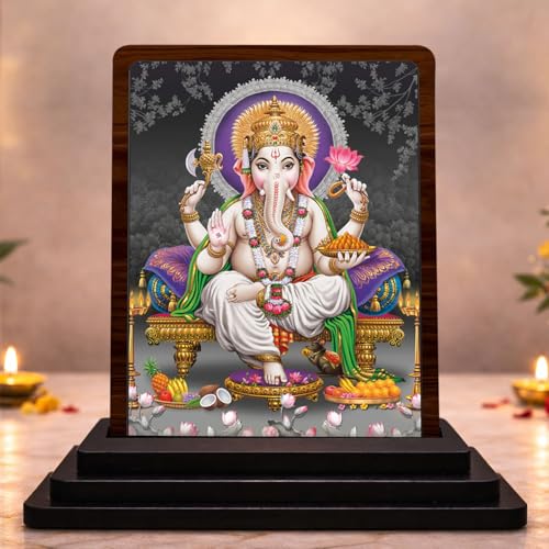 Image 1 of Default Title for the product Lord Ganesha Small Wooden Idol 4x5 Inch Serene Meditation HD Printed Home Decor