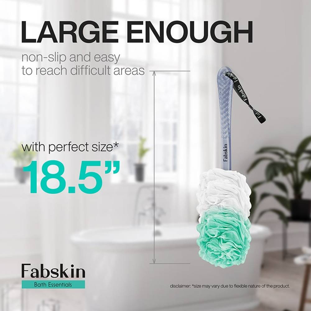 Image 5 of Fabskin Bath Brush Loofah For Men & Women With Long Plastic Handle Green & White