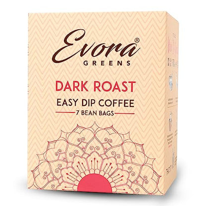 Image 1 of Pack of 1 for the product Evora Greens Dark Roast Coffee Dip Bags | AA Grade Arabica Coffee | Strong Café Style Brew | Ready in Minutes | Makes 7 Cups