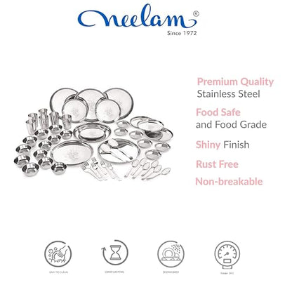 Image 5 of neelam Stainless Steel Dinner Set, Premium Quality, Laser Etching 51 Pcs, Dishwasher Safe, Ideal Gifting Dinner Set for Anniversary, Wedding, Housewarming Party, Perfect for Serving 6 People, Silver