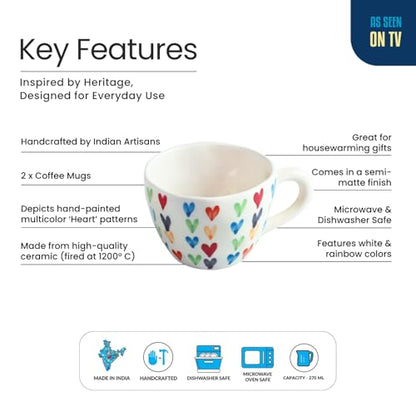 Image 5 of ExclusiveLane Colourful Hearts Ceramic Coffee Mugs Set of 2 270 ml