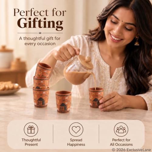Image 5 of ExclusiveLane Warli Village Tales Handcrafted Ceramic Cutting Chai Glasses Set of 6 Tea Glasses Tea Cups Coffee Mug 100 ML Microwave Safe