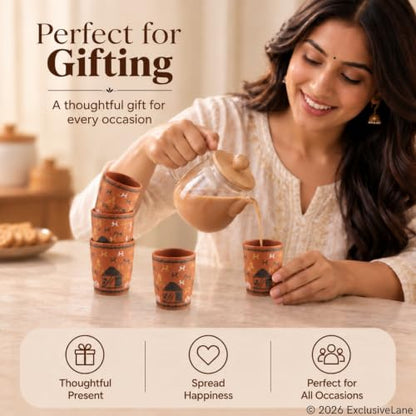 Image 5 of ExclusiveLane Warli Village Tales Handcrafted Ceramic Cutting Chai Glasses Set of 6 Tea Glasses Tea Cups Coffee Mug 100 ML Microwave Safe