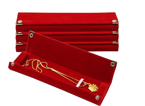 Image 1 of Default Title for the product atorakushon Velvet Jewelry Box Necklace Chain Box Ring Earring Half Set Box Travelling Wedding Organizer Pack of 4 (Red)