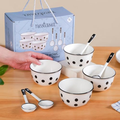 Image 1 of Default Title for the product Nestasia Ceramic Soup Bowl with Spoon Set of 4 (400ml Each)
