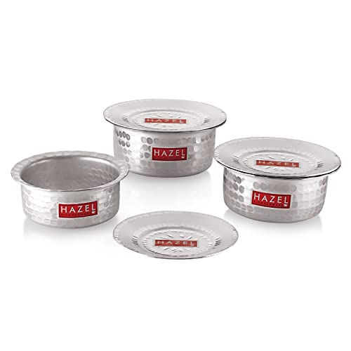 Image 1 of Default Title for the product HAZEL Aluminium Hammered Tope Set with Lid Patila Set of 3 (1L, 1.4L & 1.8L)