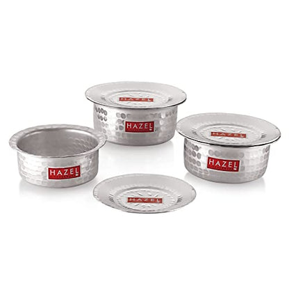Image 1 of Default Title for the product HAZEL Aluminium Hammered Tope Set with Lid Patila Set of 3 (1L, 1.4L & 1.8L)