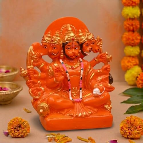 Image 4 of Servdharm Panchmukhi Hanuman Ji Murti 5.9" Orange