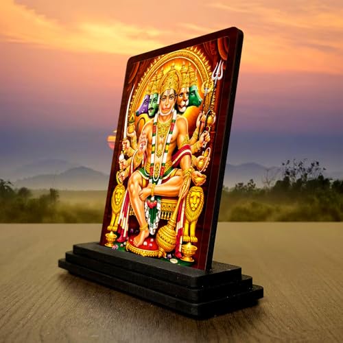 Image 3 of HD Printed Hanuman Wooden Idol 4x5 Inch Timeless Prayer Spiritual Showpiece