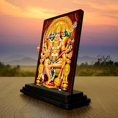 Image 3 of HD Printed Hanuman Wooden Idol 4x5 Inch Timeless Prayer Spiritual Showpiece