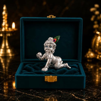 Image 6 of Gold Art India Ganesha Idol for Car Dashboard & Kamdhenu Idol for Vastu Decor (Silver Matte, Oval)