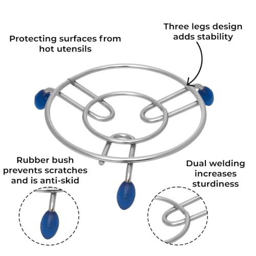 Image 5 of HAZEL Trivet Stainless Steel Hot Pot Stand with Silicone Grip 17.5 cm Set of 4