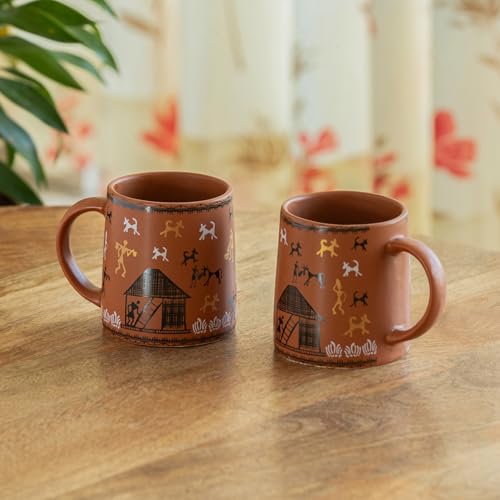 Image 3 of ExclusiveLane Warli Village Tales Ceramic Coffee Mugs Set of 2 (300 ml)