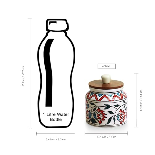 Image 7 of ExclusiveLane Persian Floral Multi Utility Storage Ceramic Jar with Wooden Lid 660 ml